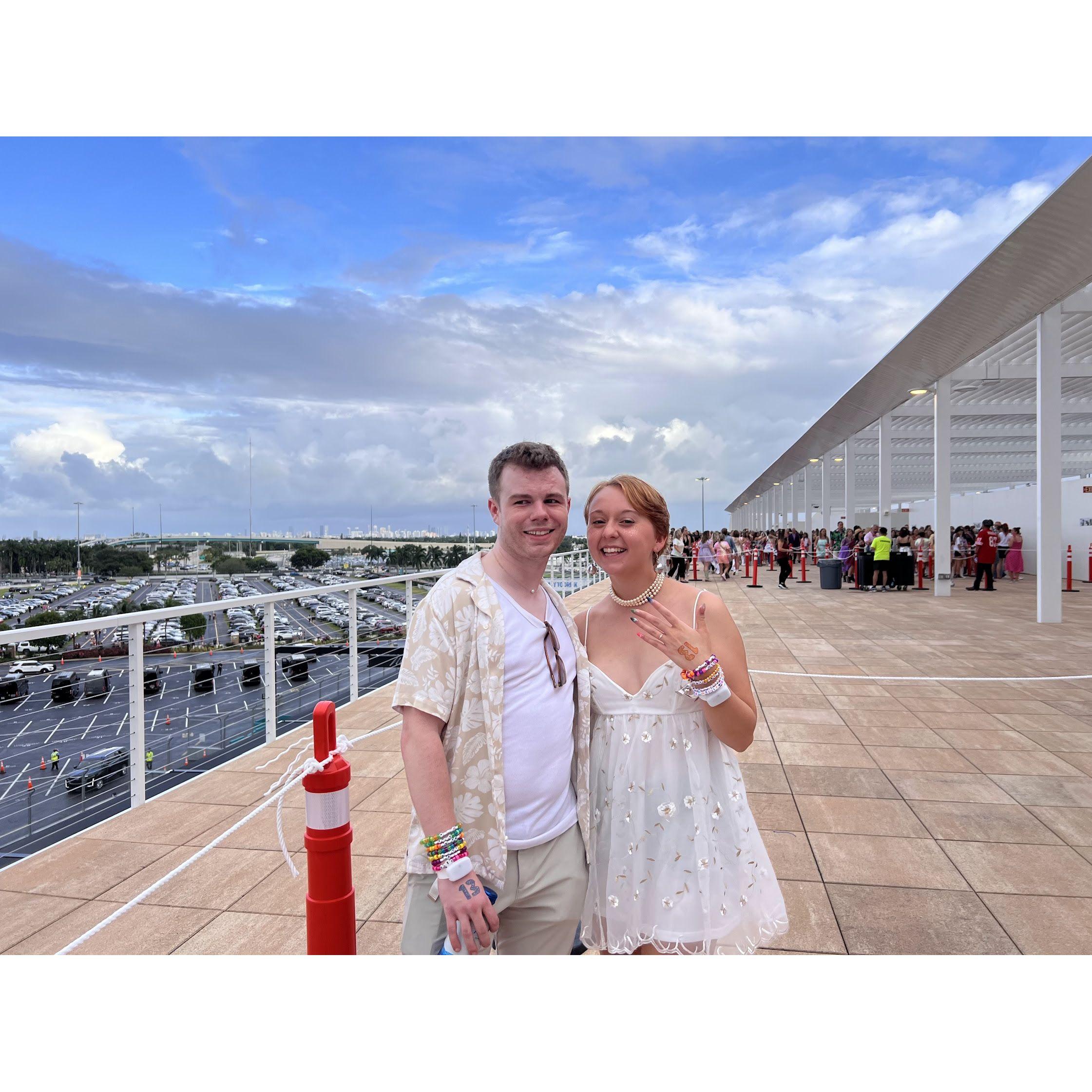 The day after our engagement, we celebrated in style at the Taylor Swift Eras Tour concert in Miami! 💍✨