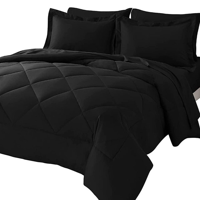 CozyLux Full Comforter Set with Sheets 7 Pieces Bed in a Bag Black All Season Bedding Sets with Comforter, Pillow Shams, Flat Sheet, Fitted Sheet and Pillowcases