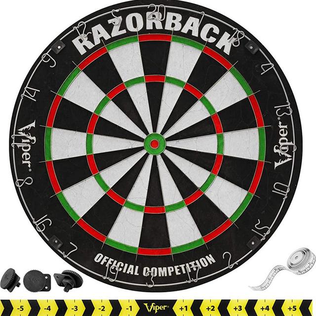 Viper Razorback Official Competition Bristle Steel Tip Dartboard Set with Staple-Free Razor Thin Metal Spider Wire for Increased Scoring, Reduced Bounce Outs; Self-Healing Premium-Grade Sisal Board