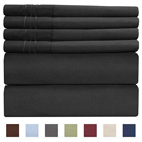 Queen Size Sheet Set - 6 Piece Set - Hotel Luxury Bed Sheets - Extra Soft - Deep Pockets - Easy Fit - Breathable & Cooling Sheets - Wrinkle Free - Comfy - Black Bed Sheets - Queens Sheets - 6 PC
