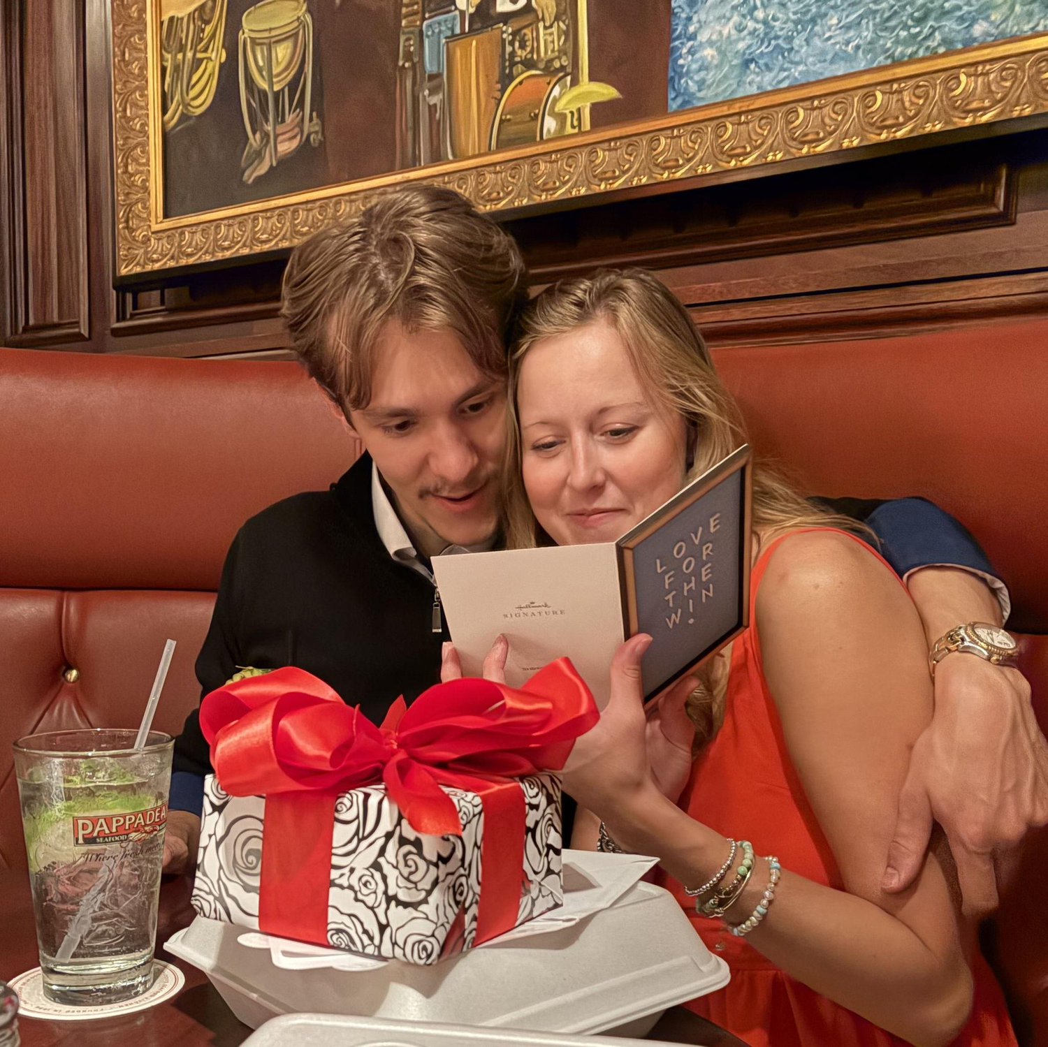 Sweet engagement gifts at dinner with Aunt Lori & Uncle Chuck