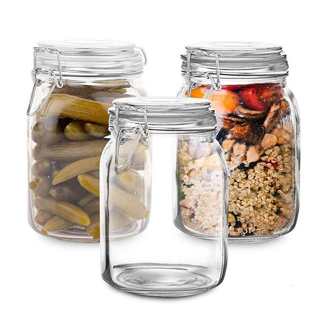 ComSaf Glass Food Storage Canisters with Lids Set of 3-30oz, BPA Free High Borosilicate Glass Cookies Jars with Sealing Bamboo Cover