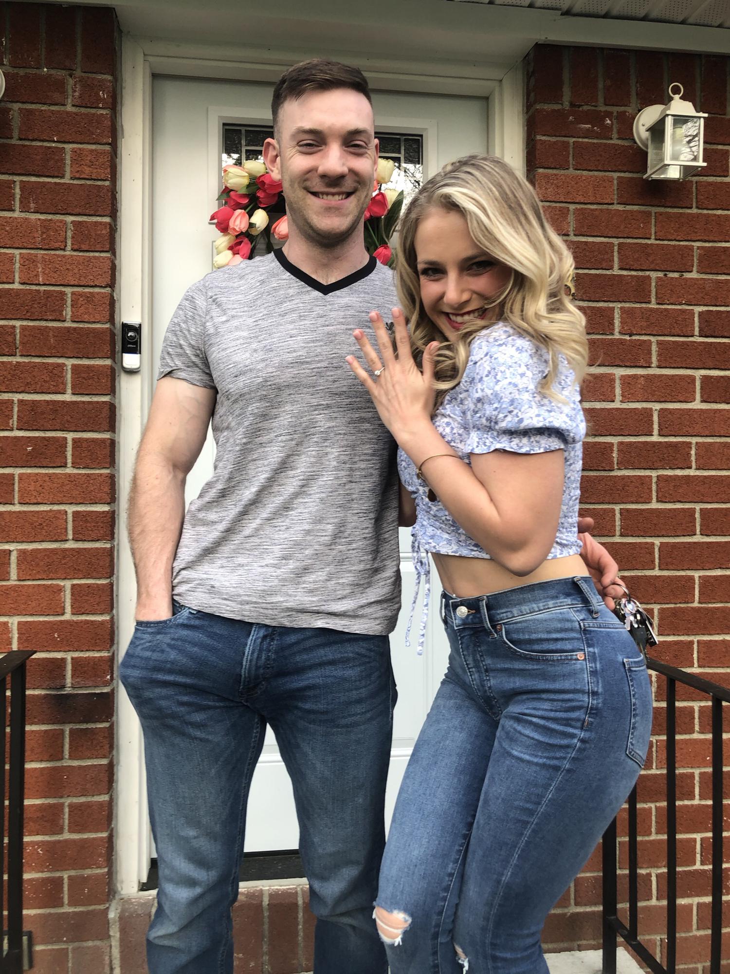 Feeling cheeky in front of our house!