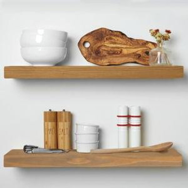 Homeforia 24 inch Golden Oak Floating Shelf, High End Solid Real Wood 24inch Small Floating Shelves for Wall Mounted, Oak Wooden 24in Floating Shelves, Heavy Duty Bracket, 24 X 6.5 X 1.75 in, Set of 2