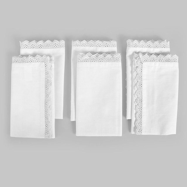Fingercraft Dinner Napkins Cotton 6 Pack Premium Quality Mitered Corners with Elegant Lace for Every Day Use Napkins are Pre Shrunk and Good Absorbency with Lace (White)