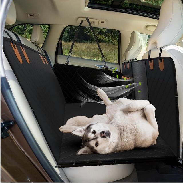 Trio Gato Backseat Extender for Dogs. Car seat Cover with Hard Reinforced Bottom & Mesh. Heavy Duty Hammock, Large Side Flaps- Full Car/SUV Protection- Doors, Backseat & Floor. Waterproof, Washable