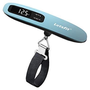 Letsfit Digital Luggage Scale, 110lbs Hanging Baggage Scale with Backlit LCD Display, Portable Suitcase Weighing Scale, Travel Luggage Weight Scale with Hook, Strong Straps for Travelers