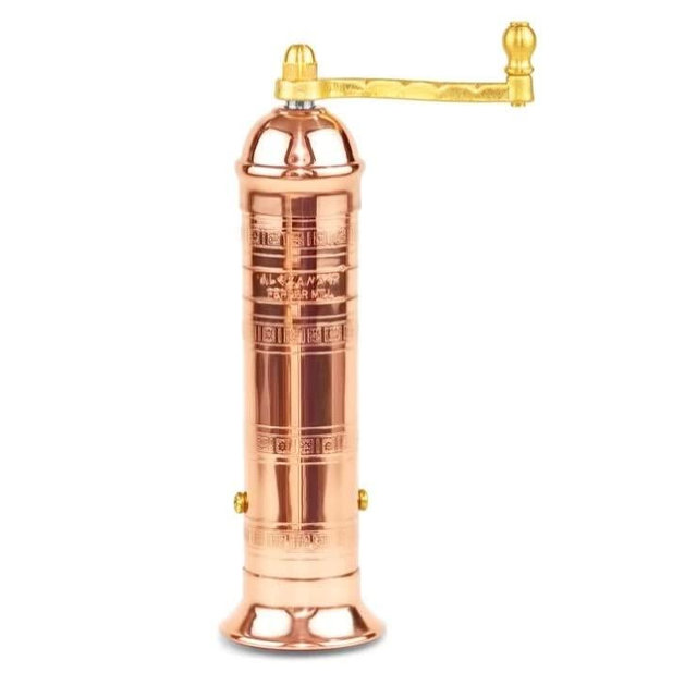Alexander Home The Original Greek Pepper Mill 9 Inch Tall | European Pepper Mill Grinder with Crank Handle | Manual Pepper Grinder | Peppercorns Refillable - Copper