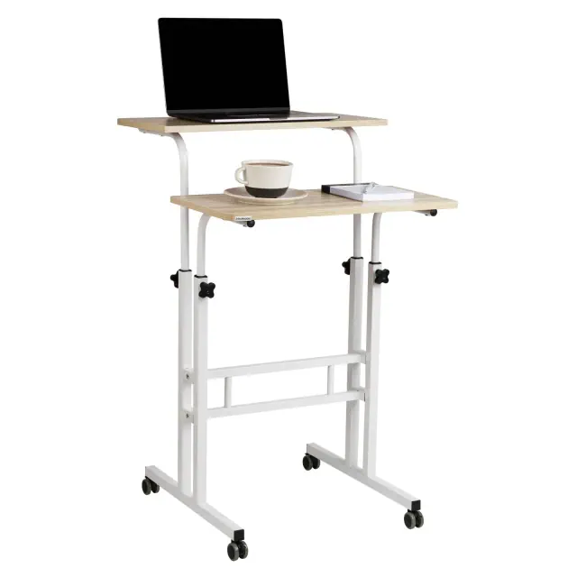 White Rolling Sitting/Standing Desk with Side Storage - Mind Reader
