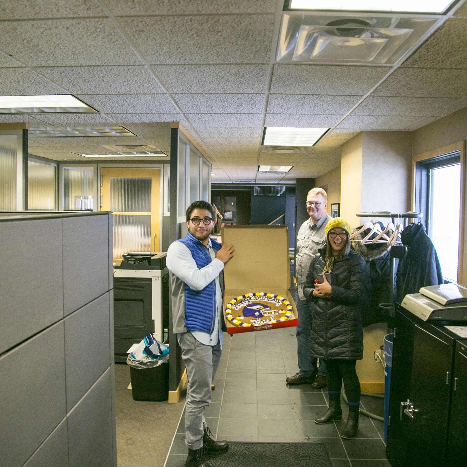 First time to surprise Joe on his birthday in 2015 at L&S. Photo by Michael Mazourek. Determined to drive in blizzard & life-threatening conditions from Verm to SF with delish All American Cookie