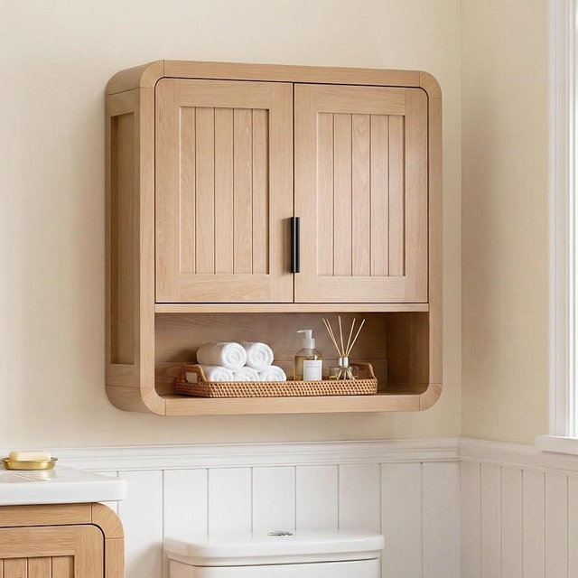 VANIRROR Premium Bathroom Wall Cabinet, Engineered Wood Medicine Cabinet with Soft-Close Doors & Child-Safe Rounded Edges, Modern Farmhouse Storage Organizer for Laundry, Kitchen
