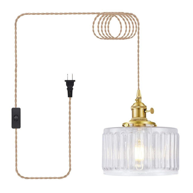 Beser·Win Plug in Pendant Light, Hanging Lights with Plug in Cord, Hanging Light Fixture with Clear Glass, E26 Pendant Lighting for Kitchen Island, Bedroom, Living Room-Transparent Color