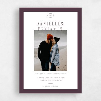 Dark Plum, Purple Wedding Invitation - Ciel Portrait