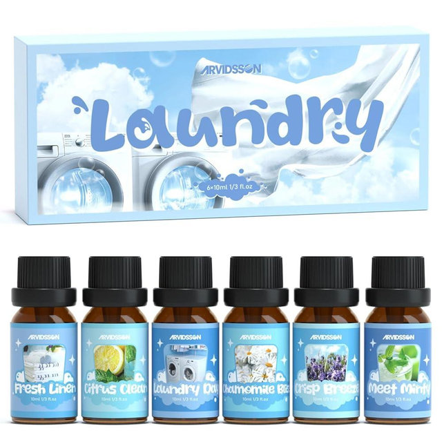 Laundry Collection Essential Oil Set, ARVIDSSON Natural Clean Fragrance Oil for Diffuser, Aromatherapy Oil Gift Set Includes Fresh Linen, Citrus Clean, Chamomile Bliss, Crisp Breeze, Minty