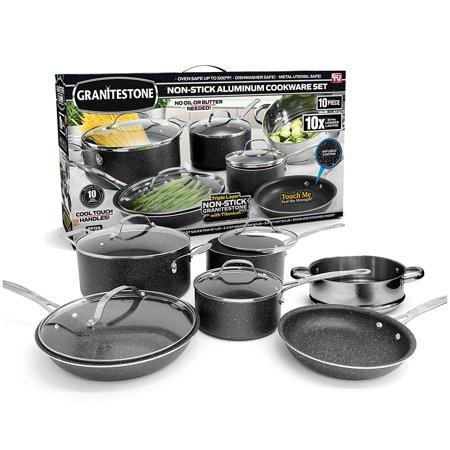 Granite Stone 10-Piece Nonstick Pots and Pans Cookware Set, Ultimate Durability and Nonstick with Mineral & Diamond Triple Coated, Dishwasher Safe