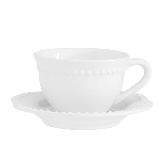 Emma Beaded Cup & Saucer, Set of 4 - True White