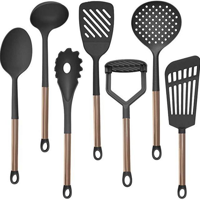 COOK With COLOR 7 Piece Black Nylon Cooking Utensil Set with Copper Handles - Black