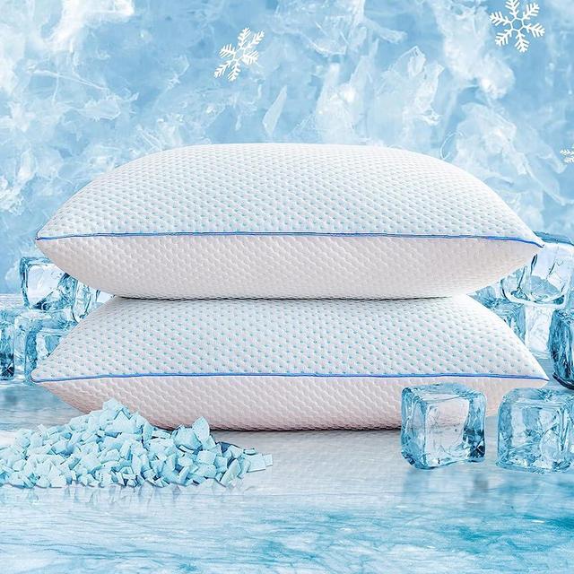 Cooling Bed Pillows for Sleeping 2 Pack Queen Size Shredded Memory Foam Pillows Adjustable Cooling Pillows Supportive Pillow for Side Back Stomach Sleepers with Washable Removable Cover, 20"x 30"