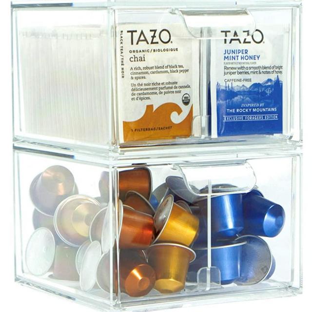 ImpiriLux Stackable Kitchen Acrylic Drawer Organizer | Ideal for Coffee Pods, Tea Bags, Snacks and more | Set of 2 Drawers