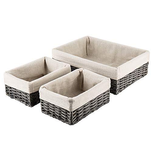 HOSROOME Handmade Wicker Storage Baskets Set Shelf Baskets Woven Decorative Home Storage Bins Decorative Baskets Organizing Baskets Nesting Baskets(Set of 3,Grey)