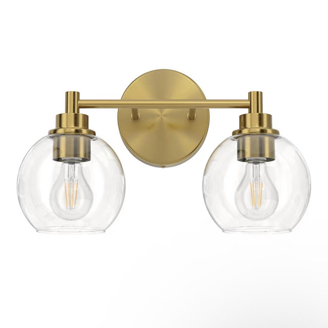 VONLUCE Bathroom Light Fixtures, 2-Light Vanity Light with Globe Glass Shades E26 Sockets, Bathroom Lights Over Mirror for Bedroom Hallway Living Room, Gold Finish