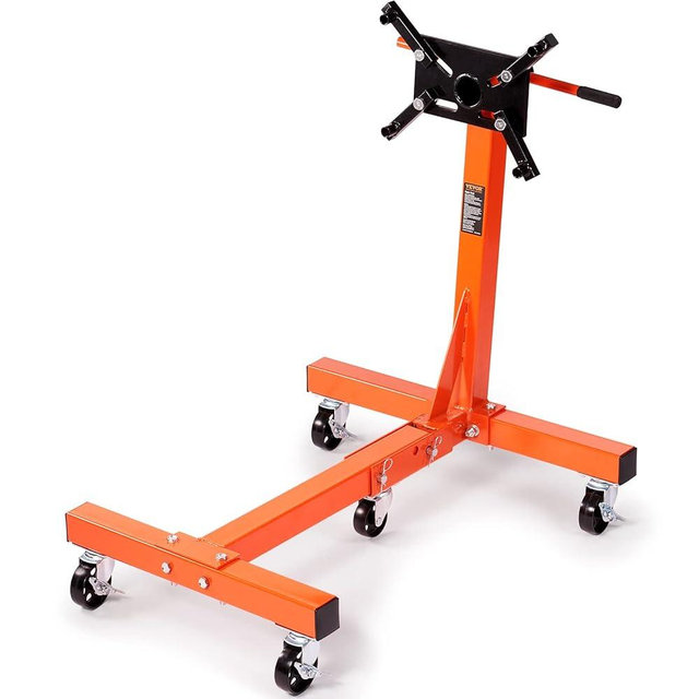 VEVOR Engine Stand, 3/4 Ton (1500 LBS) Capacity Engine Motor Stand, with 360-Degree Rotating Head, Heavy-Duty Steel Engine Lift Stand with 5-Casters, 4 Adjustable Arms, Orange