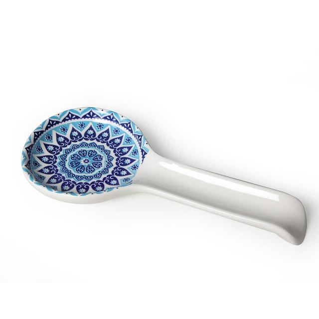 Bohemian Spoon Rest for Kitchen, Colorful Ceramic Spoon Holder for Stove Top, Cooking Spoon Holder Heat Resistant Utensil Rest for Countertop, Housewarming Gifts Modern Kitchen Decor (Blue)
