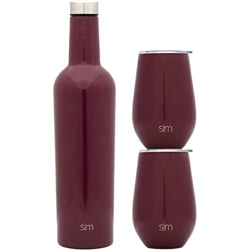 Simple Modern Spirit Wine Bundle - 2 12oz Wine Tumbler Glasses with Lids & 1 Wine Bottle - Vacuum Insulated 18/8 Stainless Steel -Cabernet