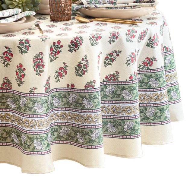 Elrene Home Fashions Nomad Harvest Block Print Round Tablecloth, 70" x 70"