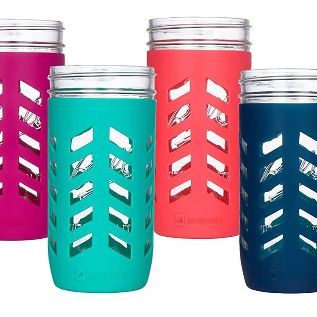 JarJackets Silicone Mason Jar Protector Sleeve - Fits 24oz (1.5 pint) Wide-Mouth Jars | Package of 4 (Multicolor)