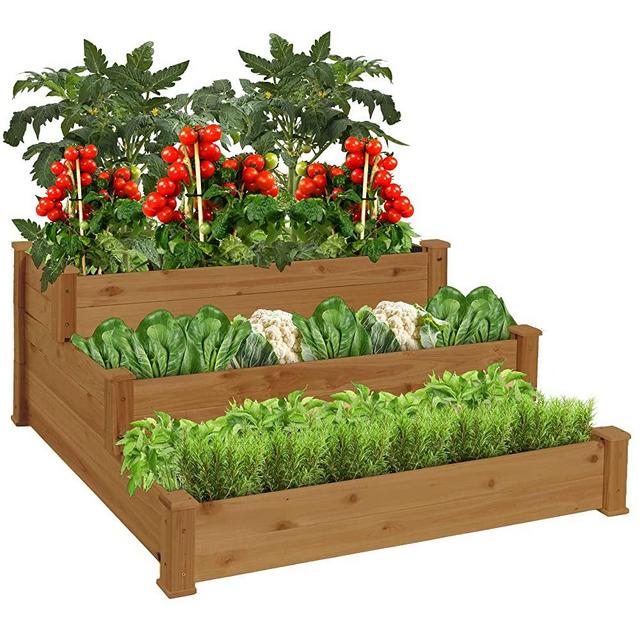 Best Choice Products 3-Tier Fir Wood Raised Garden Bed Planter Kit for Plants, Herbs, Vegetables, Outdoor Gardening w/ Stackable & Flat Arrangement, Easy Assembly - Acorn Brown
