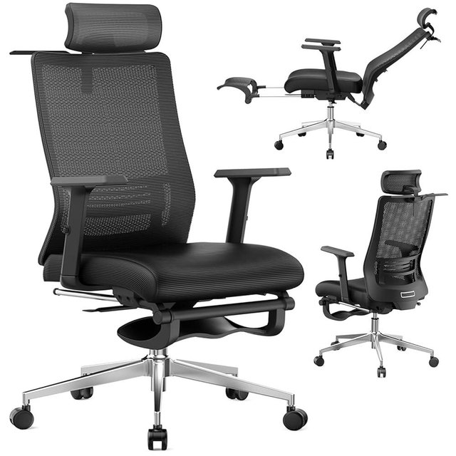Ergonomic Office Chair with Footrest, 145° Reclining, Adjustable Lumbar & Headrest, 3D Armrests, Silent Casters, Heavy Duty Steel Base, 350 LB Capacity, Swivel Desk Chair for Home Office