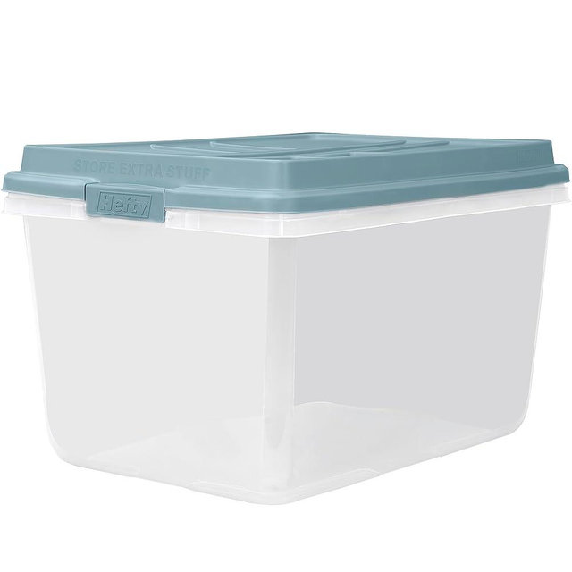 Hefty HI-RISE 72 Qt Large Plastic Storage Bins with Lids, 6 Pack Stackable Containers with Secure Latching Handles, Clear Storage Totes for Garage, Closet, Basement, Clothes and Household Organization