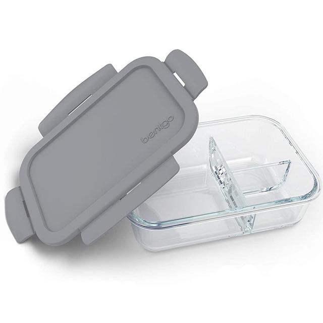 Bentgo Glass (Gray) – Leak-Proof, 3-Compartment Oven-Safe Glass Lunch Container | Ideal for Portion-Control, Food Storage & Healthy On-the-Go Meals – FDA-Approved, BPA-Free, Food-Safe Materials
