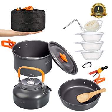 Overmont Camping Cookware Set Campfire Kettle Outdoor Cooking Mess Kit Pots Pan for Backpacking Hiking Picnic Fishing
