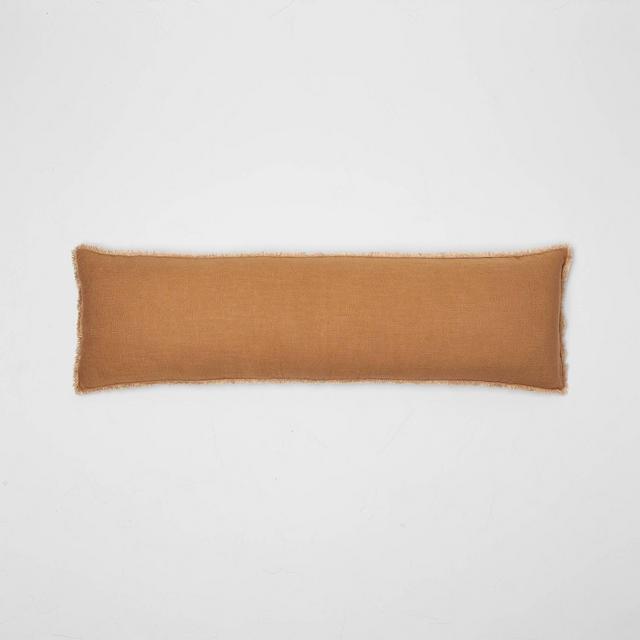 Lumbar Heavyweight Linen Blend Throw Pillow Warm Brown - Casaluna™