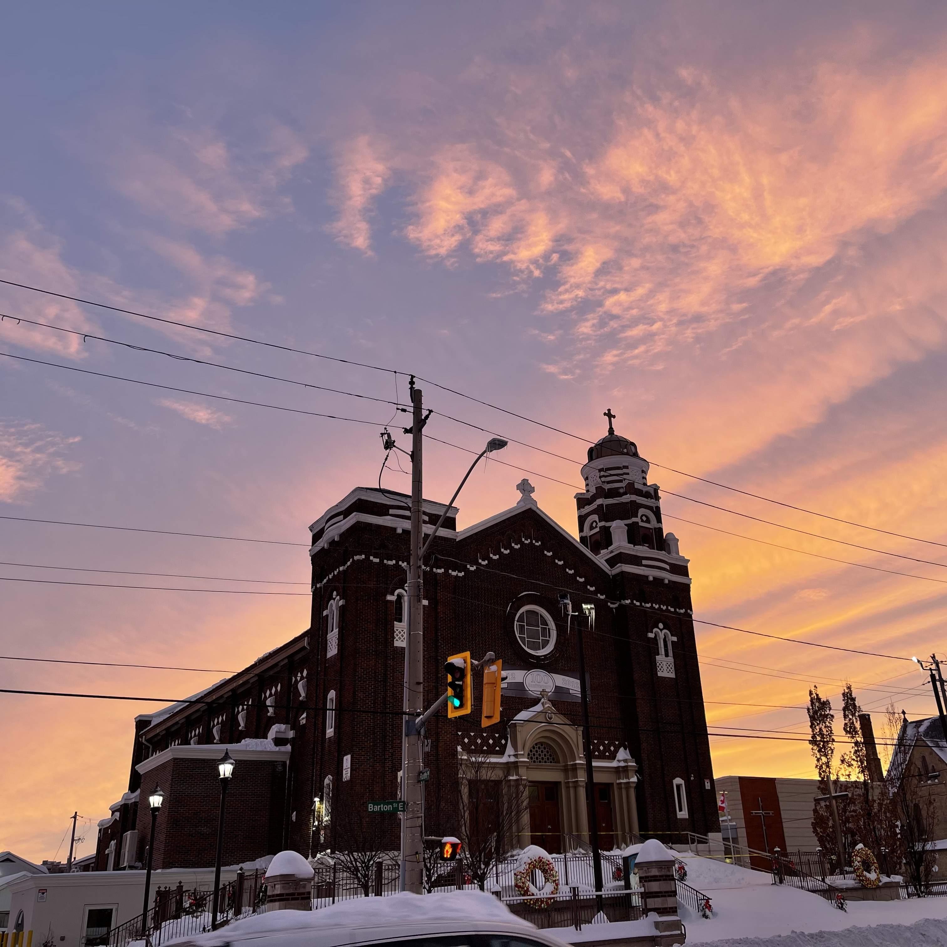 St. Stanislaus Church on Barton Street E. at sunset on our way to buy a shovel after a snow storm this past winter.