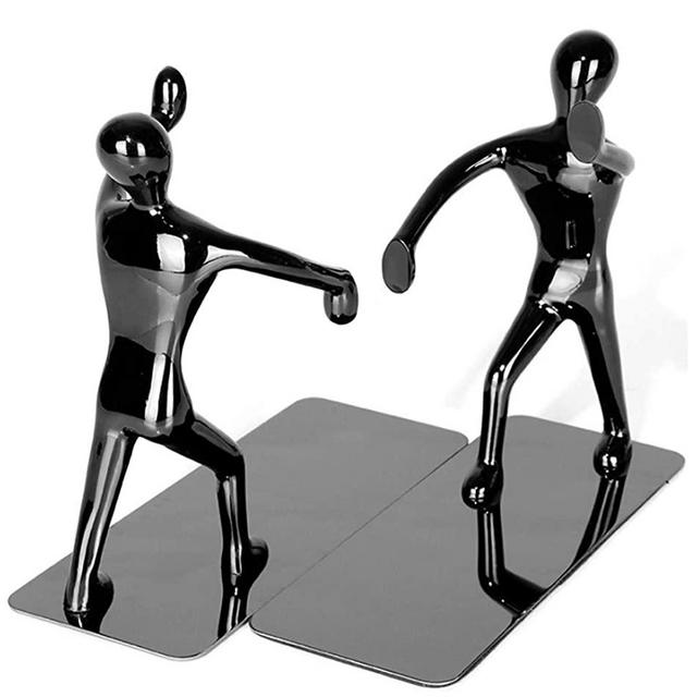 Fasmov Heavy Duty Stainless Steel Man Bookends Nonskid Bookends Art Bookend, Black