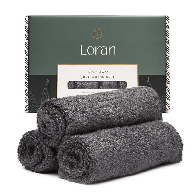 LORAN Luxury Bamboo Viscose Facial Washcloth - Set of 6 Soft Cloths - Spa-Like Look & Feel - Luxurious Silky Bamboo Viscose Face Cloth For Skin Cleansing Comfort - 10” x 10” Washcloths - Charcoal