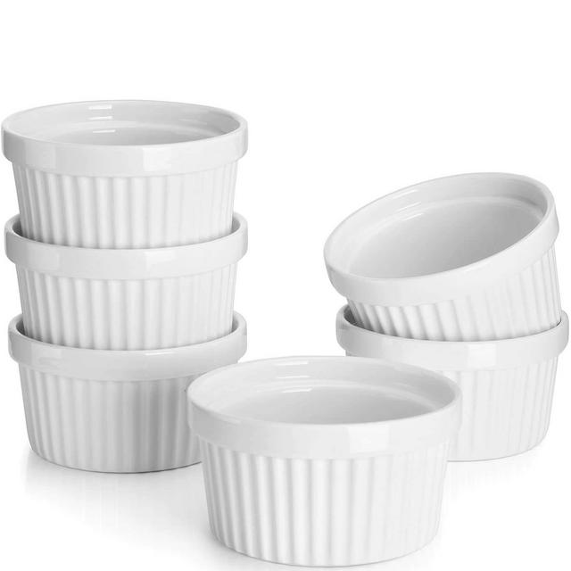Sweese 501.001 Porcelain Souffle Dishes, Ramekins - 8 Ounce for Souffle, Creme Brulee and Ice Cream - Set of 6, White