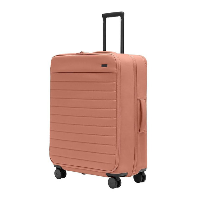 Away Softside Large Checked Suitcase, 29 Inch Expandable Luggage For Men & Women, Durable Nylon Exterior, TSA Approved Lock, Ideal For Trips 2+ Weeks, Clay Pink