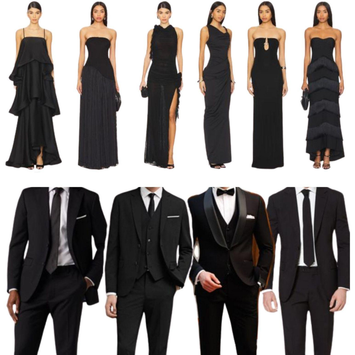 Ladies: Black Floor length Gowns or Formal Cocktail Dresses - Black, Silver, or Gold Formal Footwear