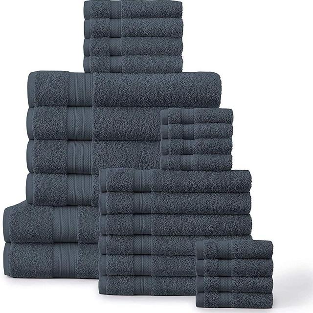 24 Piece Bath Towels Set - 100% Ring Spun Cotton, Oversize Bath Sheets, Highly Absorbent Bathroom Set for Home and Spa, 2 Bath Sheets,4 Bath Towels,6 Hand Towels,8 Washcloths,4 Fingertip - Denim