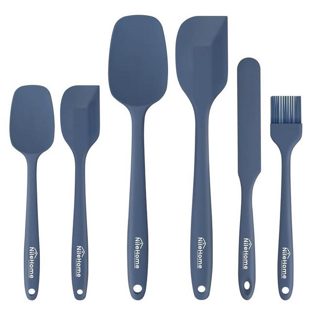 NileHome Silicone Spatula Set 6 Packs Food Grade Kitchen Utensils with Silicone Brush Heat Resistant BPA-free Rubber Spatula for Scraping, Baking, Cooking, Mixing, Haze blue