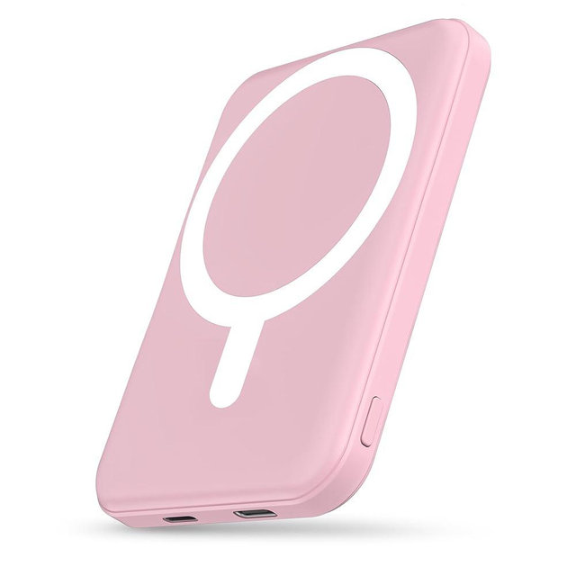 podoru for Magsafe Battery Pack, 5000mAh Magnetic Power Bank with Type-C Cable 20W PD Fast Charging Lighting Input Wireless Portable Charger for iPhone 16/15/14/13/12/ All Series-Pink