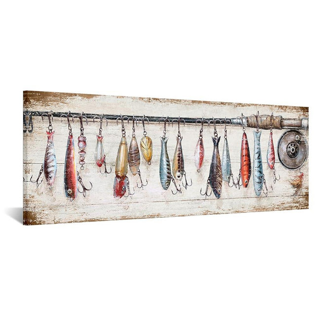KREATIVE ARTS Vintage Coastal Fishing Buoys Canvas Wall Art - 20x55 Nautical Theme Painting for Bedroom, Living Room, Man Cave, Office Decor, Artwork Above Bed
