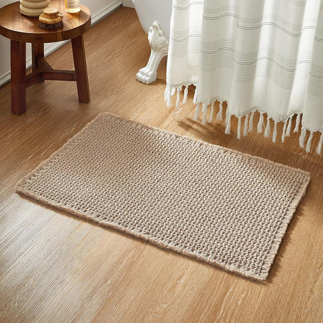 TYUU Bathroom Rugs, Super Absorbent Non Slip Bath Mat Quick Dry Bath Rugs Washable Boho Farmhouse Bathroom Rugs for Bathroom with Non Slip Rug Pad, Khaki 36"x24"