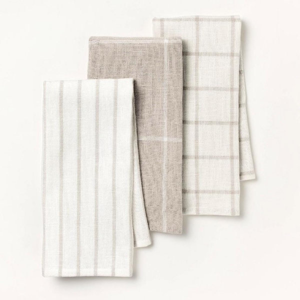 3pk Kitchen Towels Light Gray - Figmint™: Cotton Stripe Dish Towels, OEKO-TEX Certified, 28"x18", Easter Decor