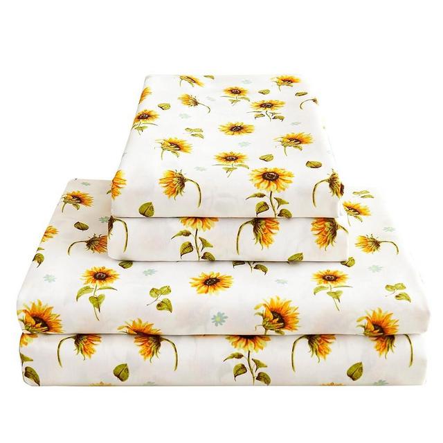 Softan Floral Sheet Set King, Sunflower Printed Bed Sheets King, Brushed Microfiber Fitted Sheet with 15" Deep Pocket,Yellow Flower Sheet & Pillowcase Sets