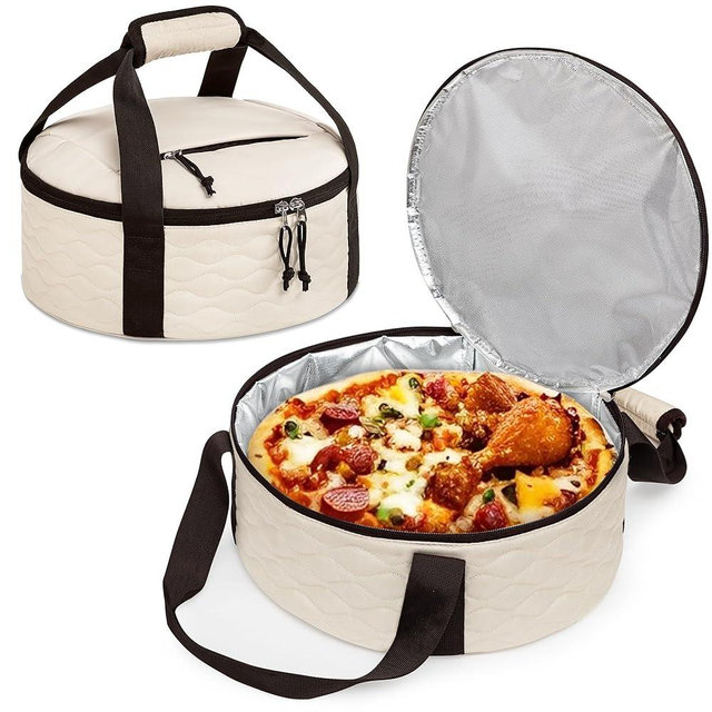 Trunab Round Insulated Casserole Carrier, Pie Carriers for Transport, Casserole Carriers for Hot or Cold Food, Round Lunch Box for Picnics, Camping, Party, with Extra Pocket for Cutlery